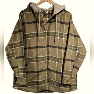 H&M DIVIDED plaid flannel shacket hoodie xs